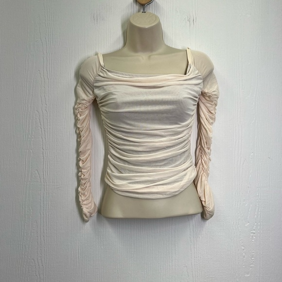 Free People - As Is Cream Ivory Gathered Off Shoulder Long Sleeve Blouse Small - Picture 3 of 11